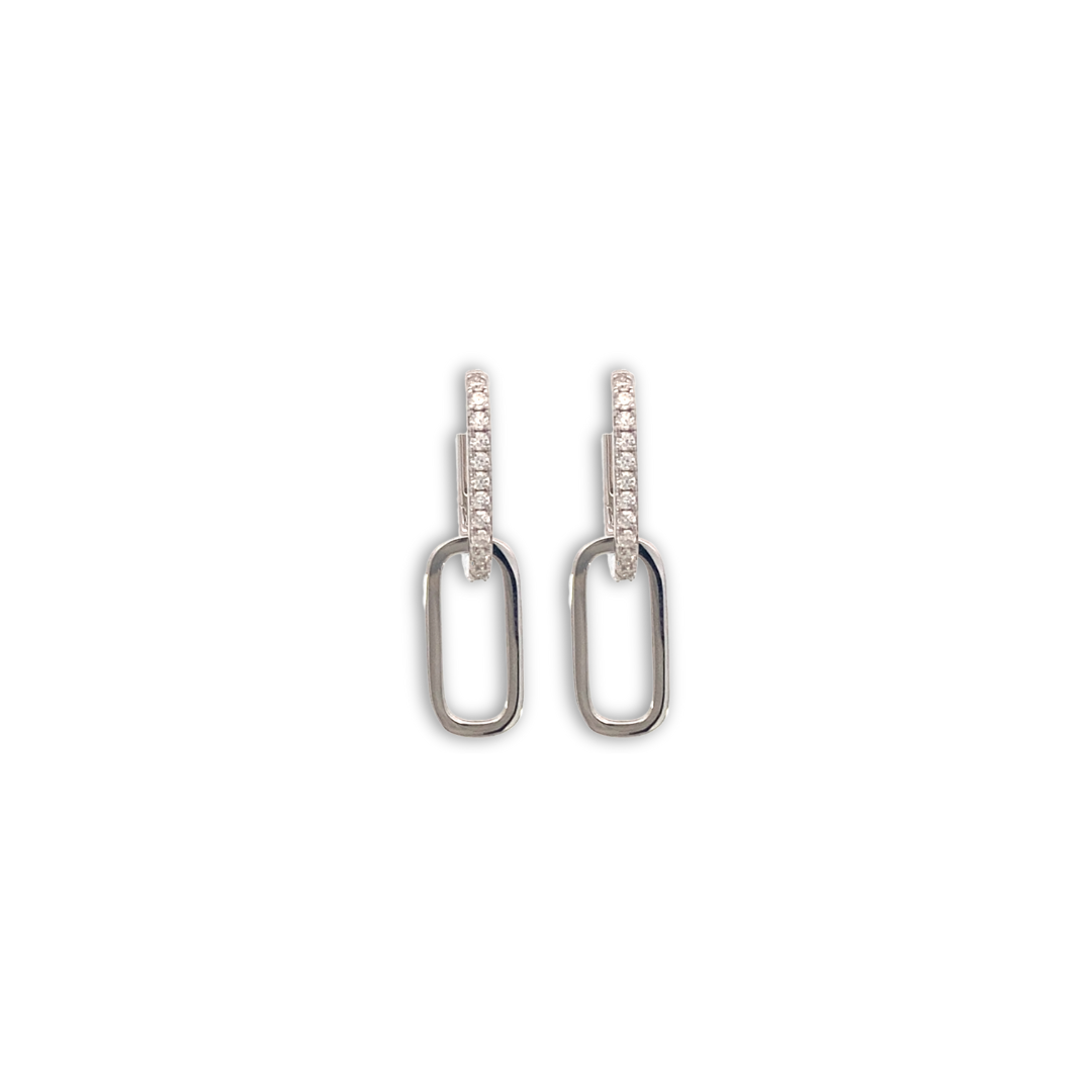 Aretes en rodio de eslabón doble con Moissanitas de 0.16 ct