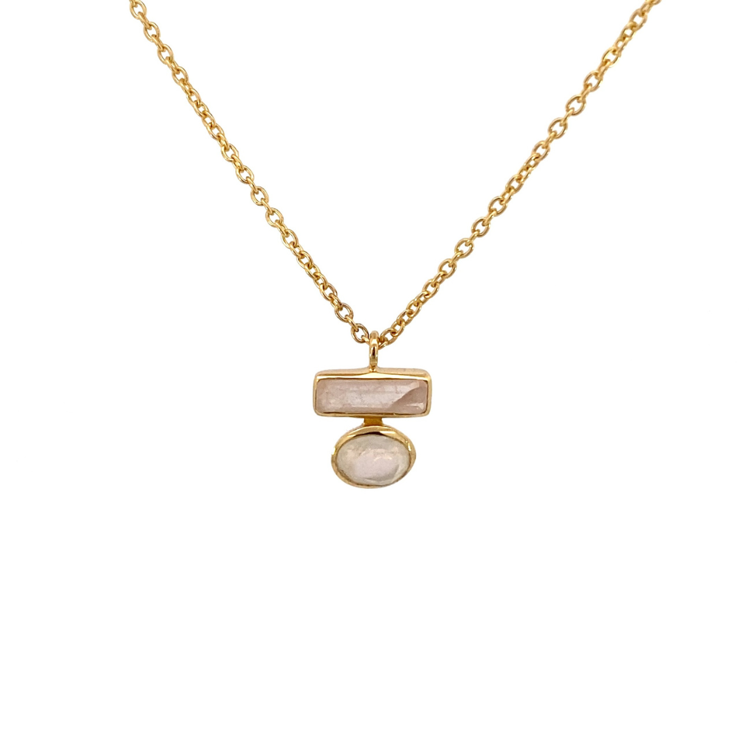 Necklace with natural gemstone Moonstone and Rose Quartz pendant