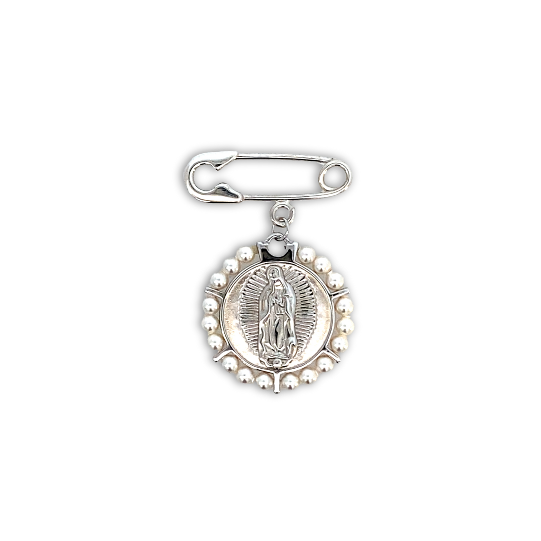 Segurito Virgin of Guadalupe frame of pearls in bow tie