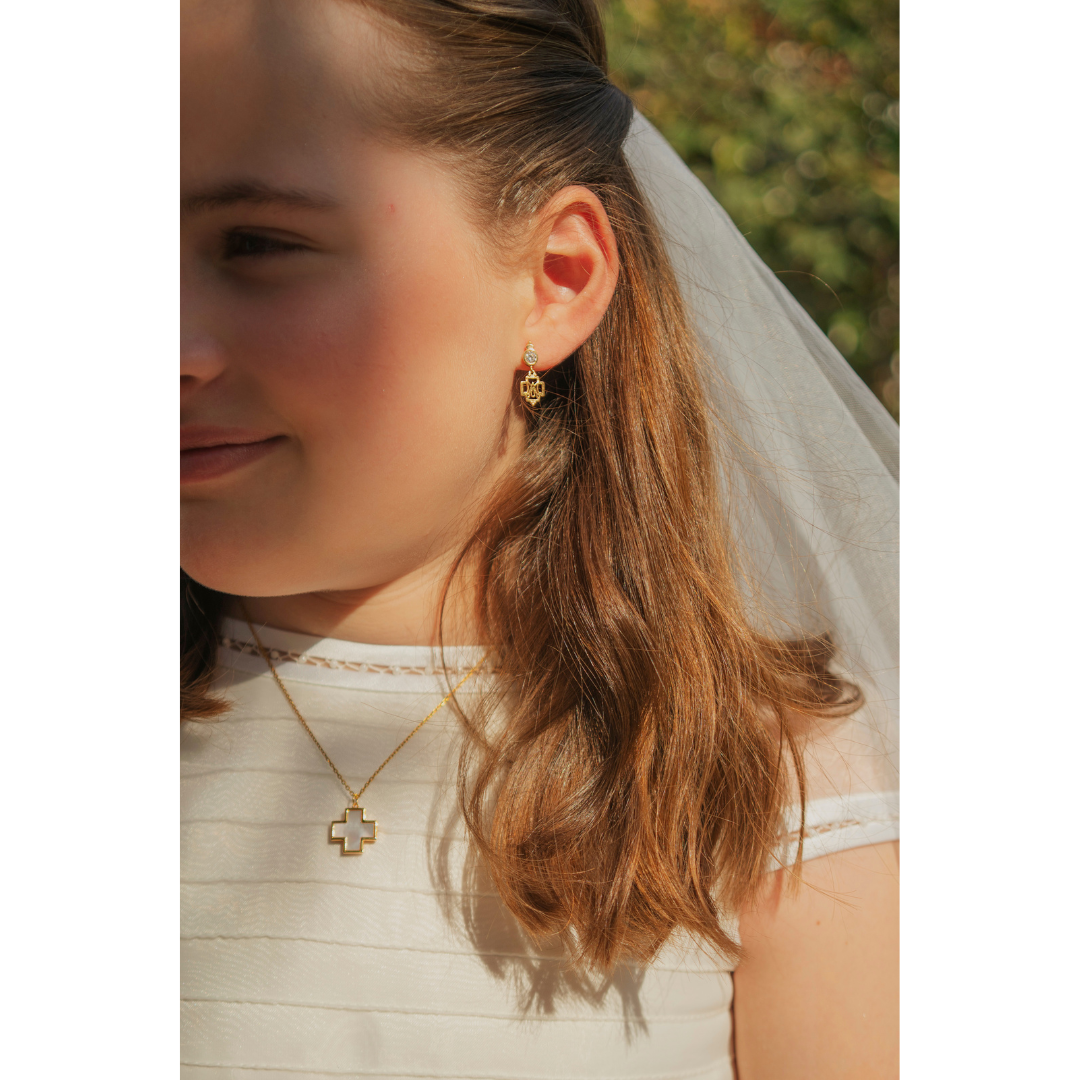 Anagram of Mary Cross Earrings with Zirconias