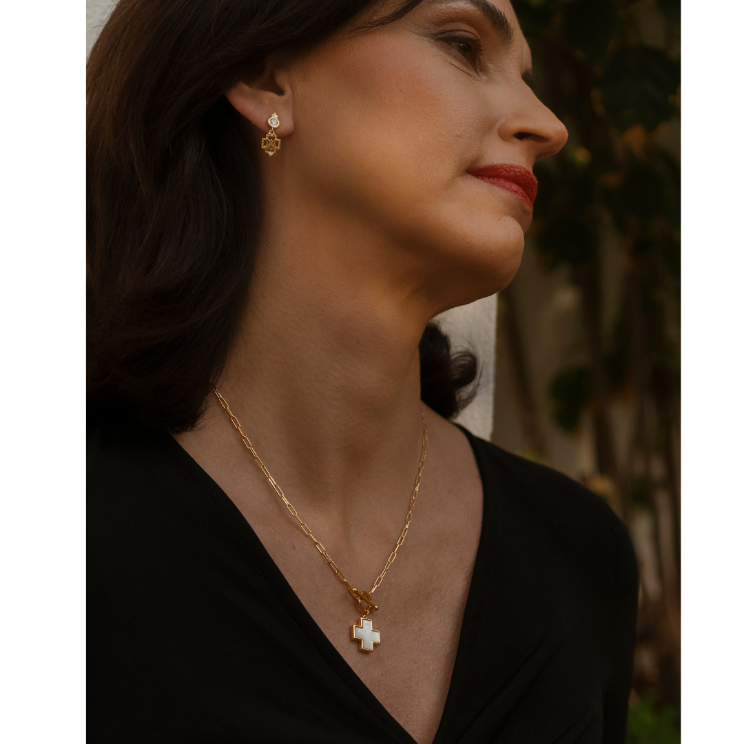 Anagram of Mary Cross Earrings with Zirconias