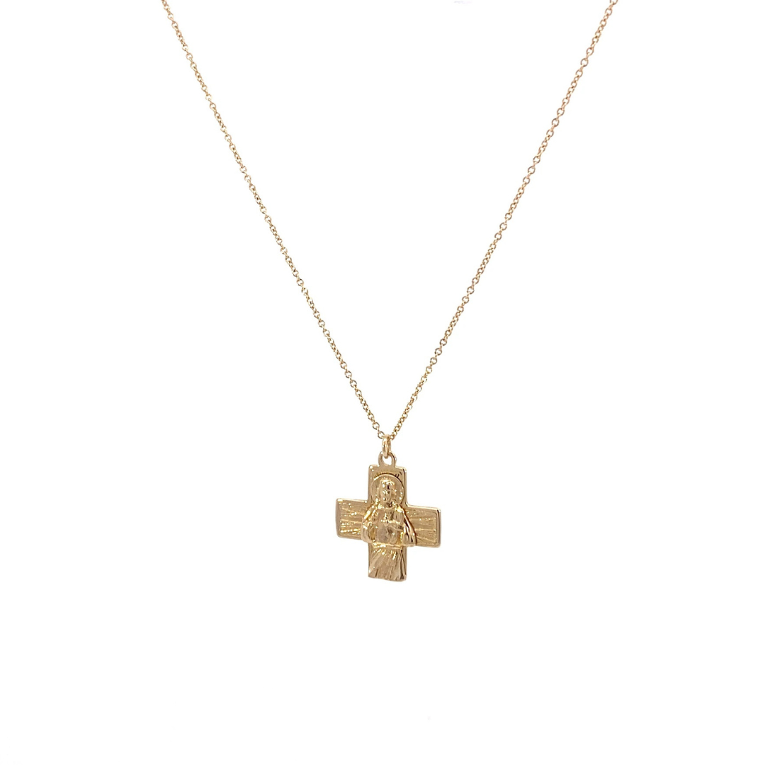 Cruz Sagrado Corazón de Jesús oro 14K