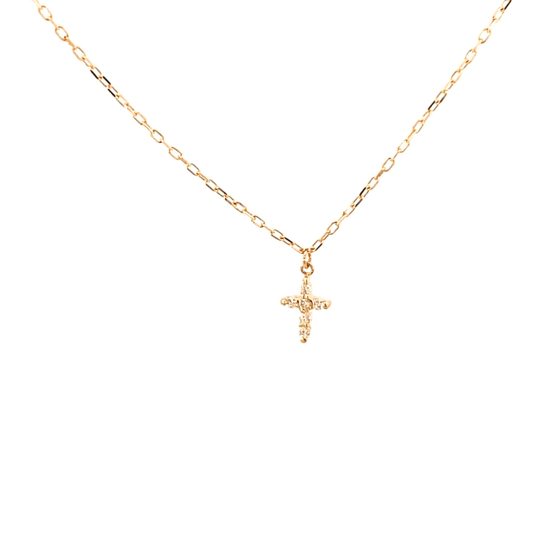 Cadena Cruz con Diamates 14 k