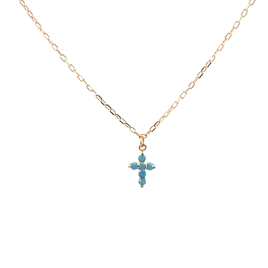 Cadena con Cruz de Turquesas 14K