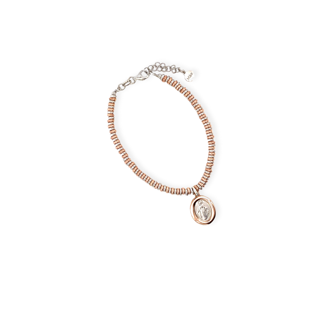 Pulsera Medalla de la Virgen de la Medalla Milagrosa plata y rosegold