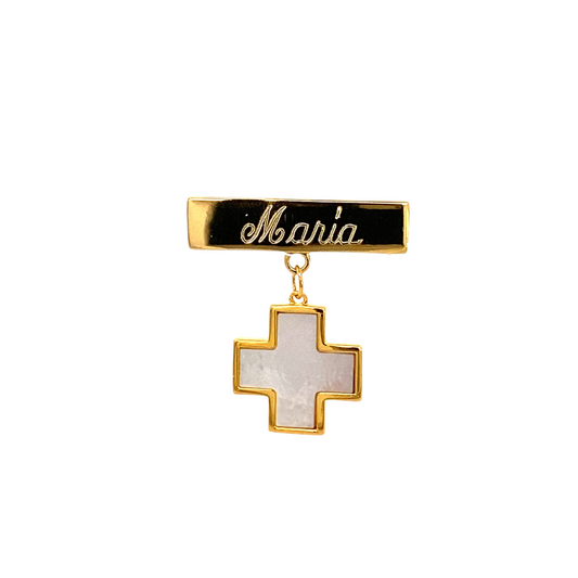 Safe mother of pearl cross on plate to engrave