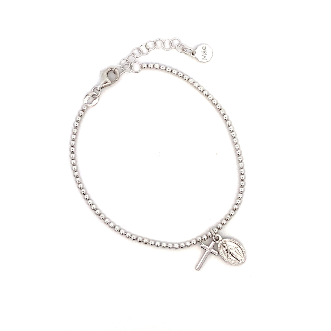 Pulsera con la Virgen de la Medalla Milagrosa y Cruz