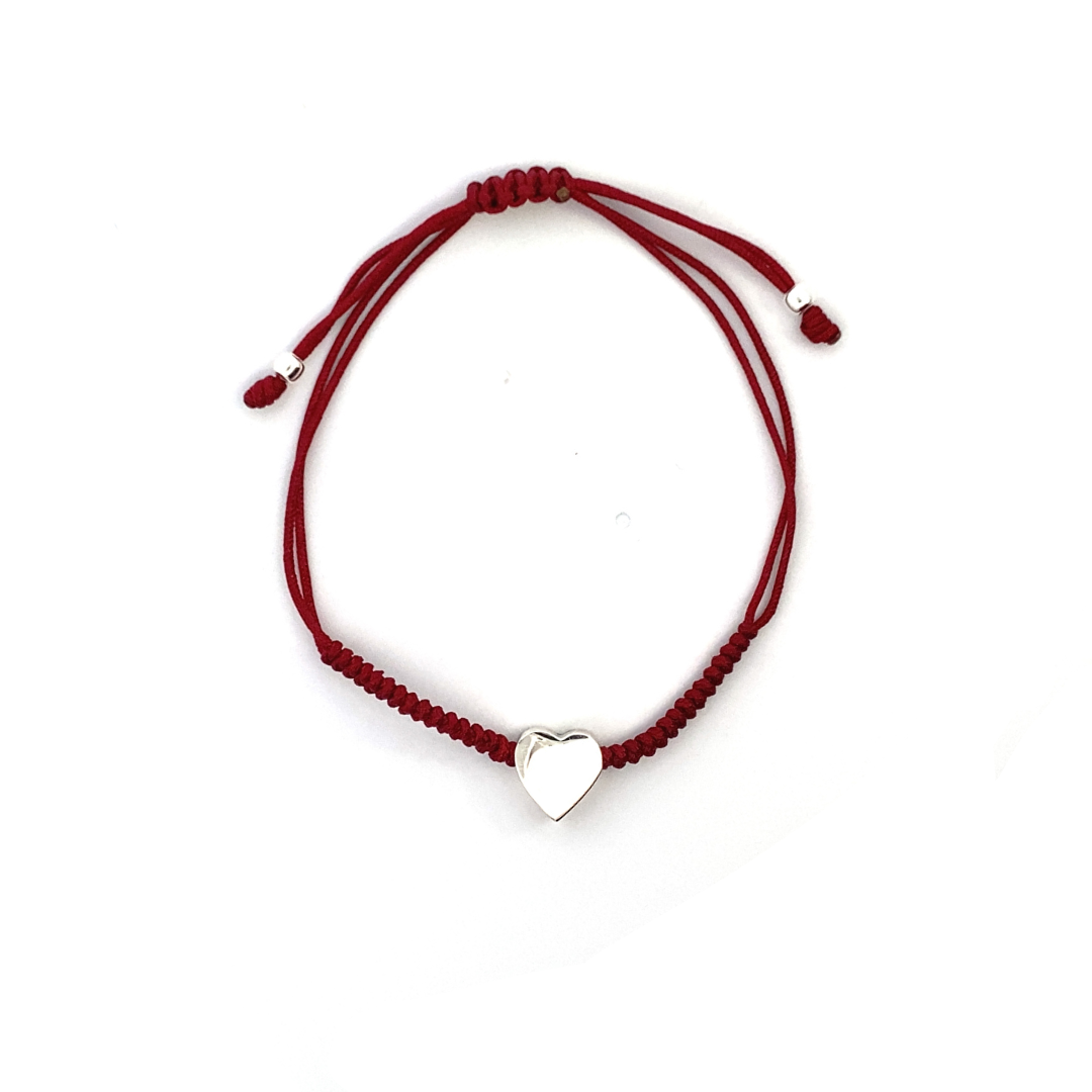 Pulsera tejida con charm Corazón de plata