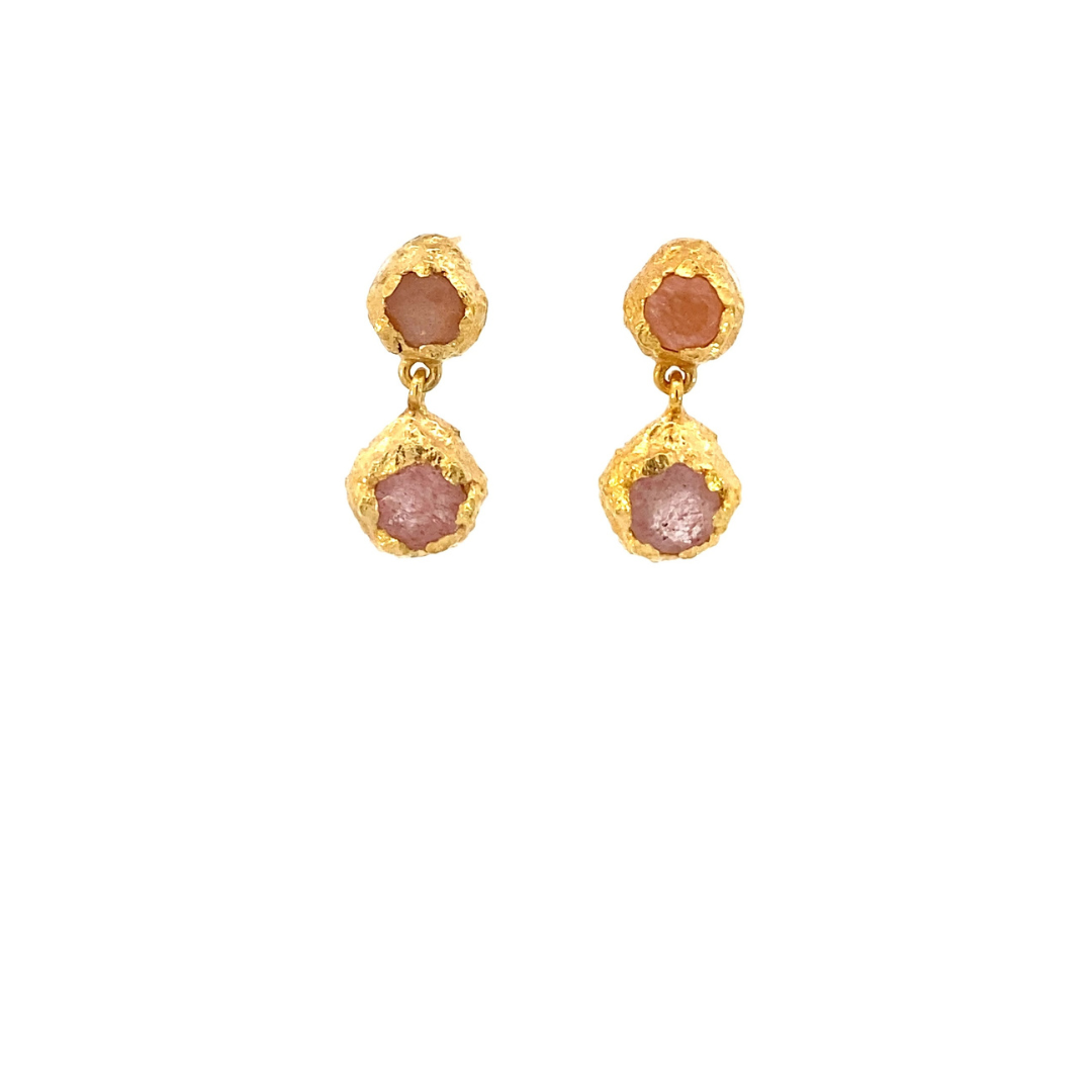 Earrings with natural gems Peach Moonstone and Rose Quartz