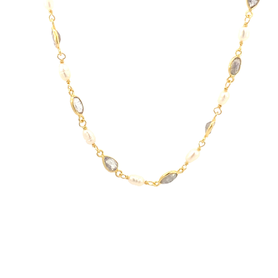 Natural gems Labradorite and Pearls necklace