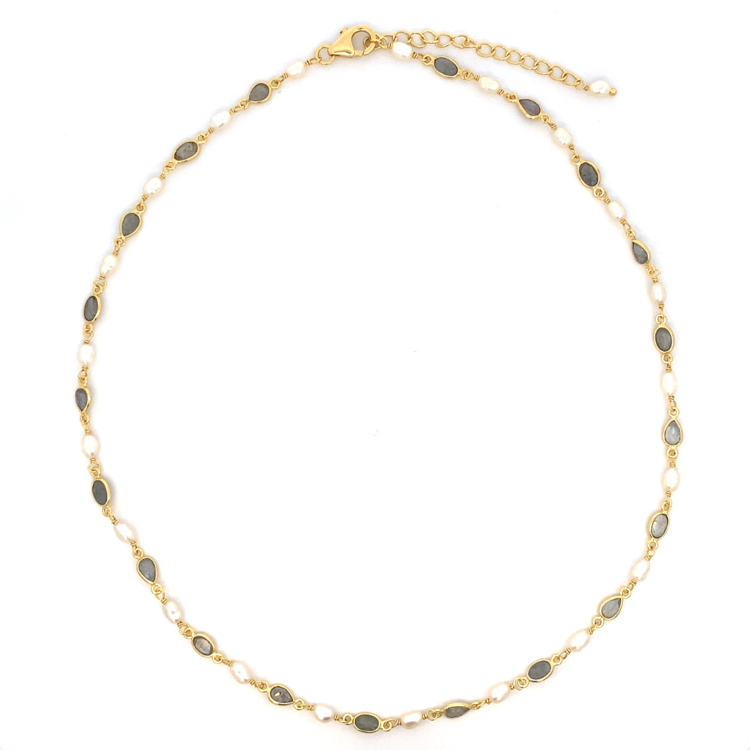 Natural gems Labradorite and Pearls necklace