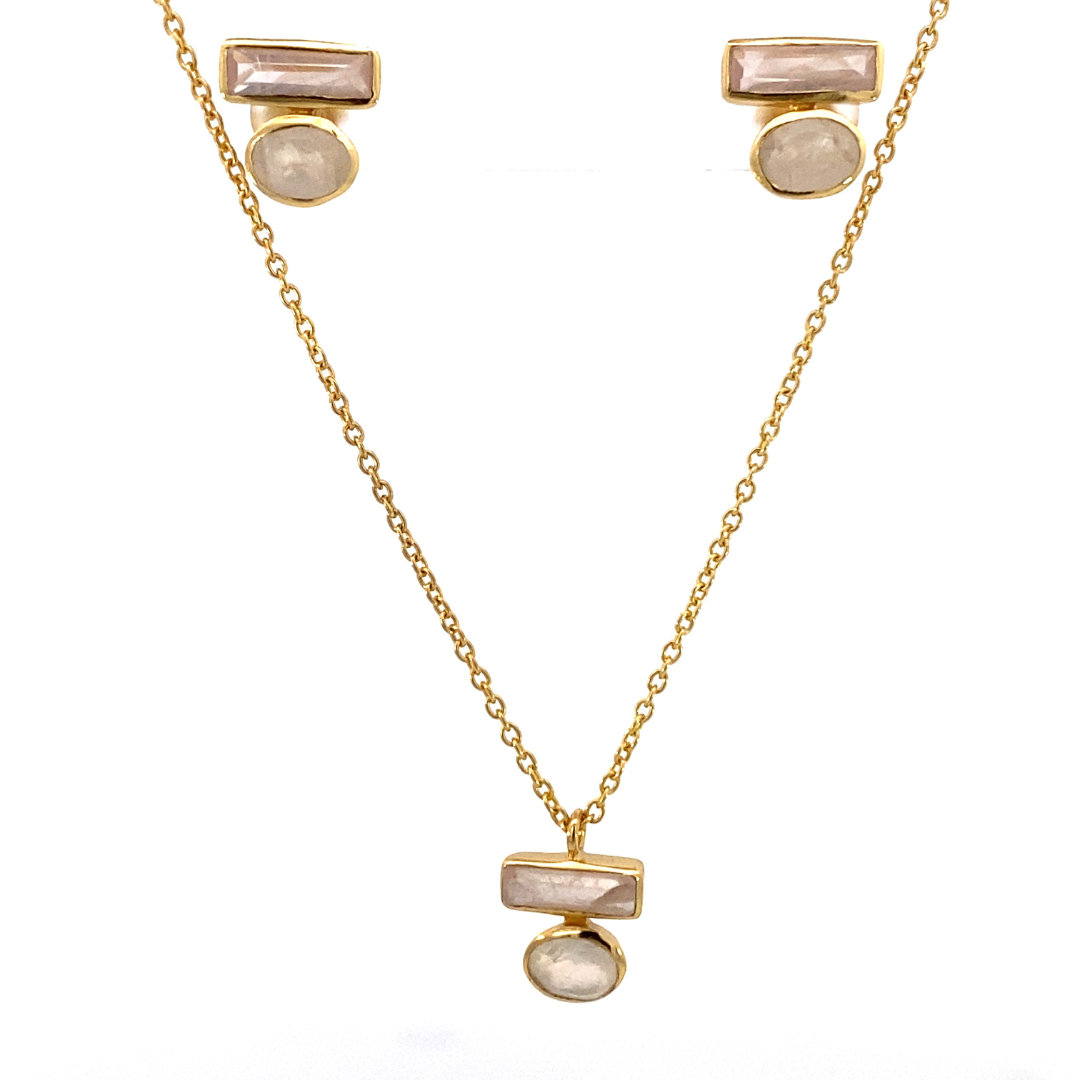 Necklace with natural gemstone Moonstone and Rose Quartz pendant