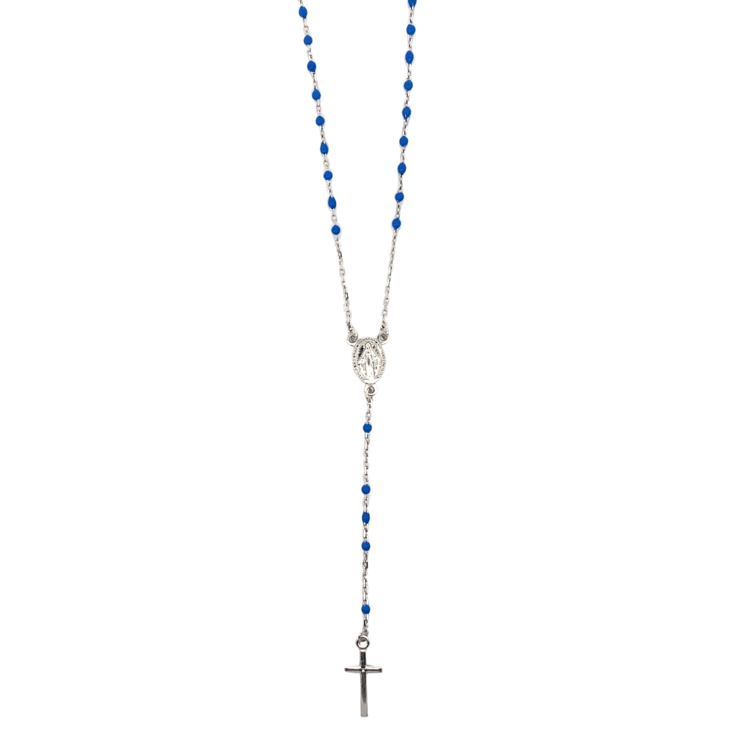 Silver Rosary Necklace with Colored Enamel