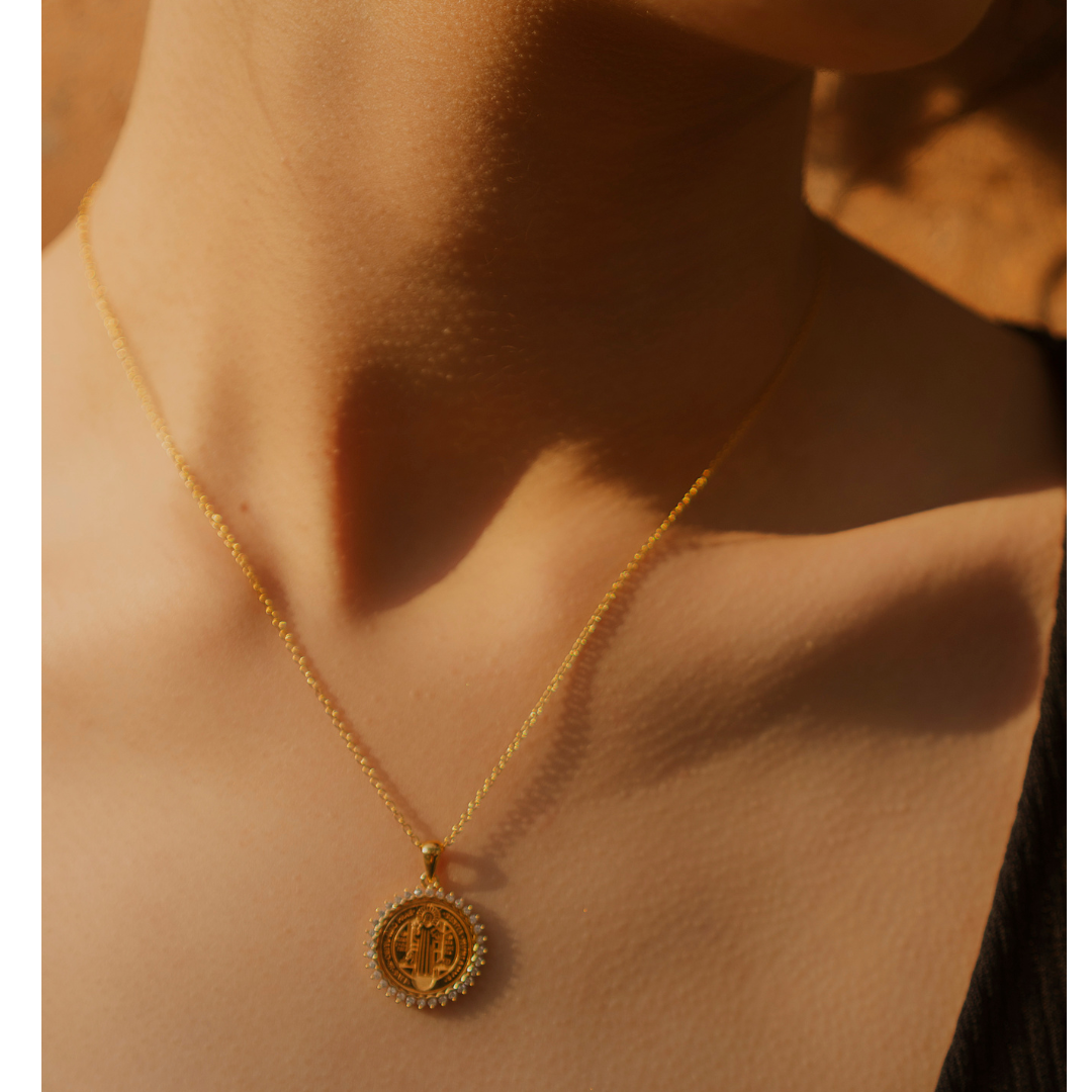 Saint Benedict medal with zircons