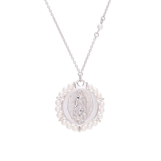 Virgin of Guadalupe medal with pearl frame