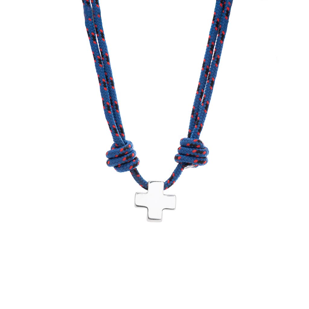 Smooth silver cross in cord