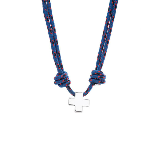 Smooth silver cross in cord