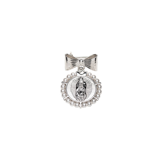 Segurito Virgin of Guadalupe frame of pearls in bow tie