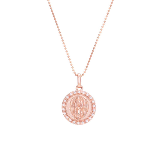 Virgin of Guadalupe Medal with Zirconia frame