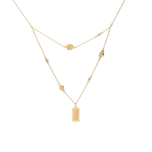 Collar Virgen de Guadalupe cadena doble con rosas y circonias