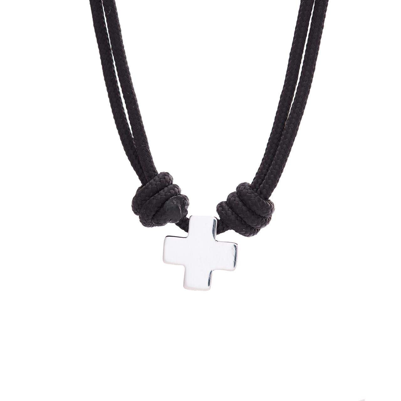 Smooth silver cross in cord