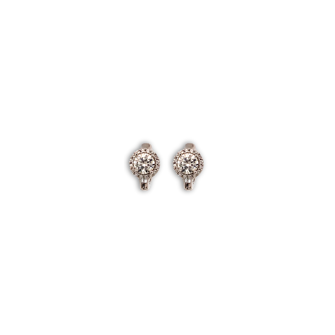 Aretes arracada de rodio tipo huggies con Solitaire Halo de Moissanita de 0.5 ct