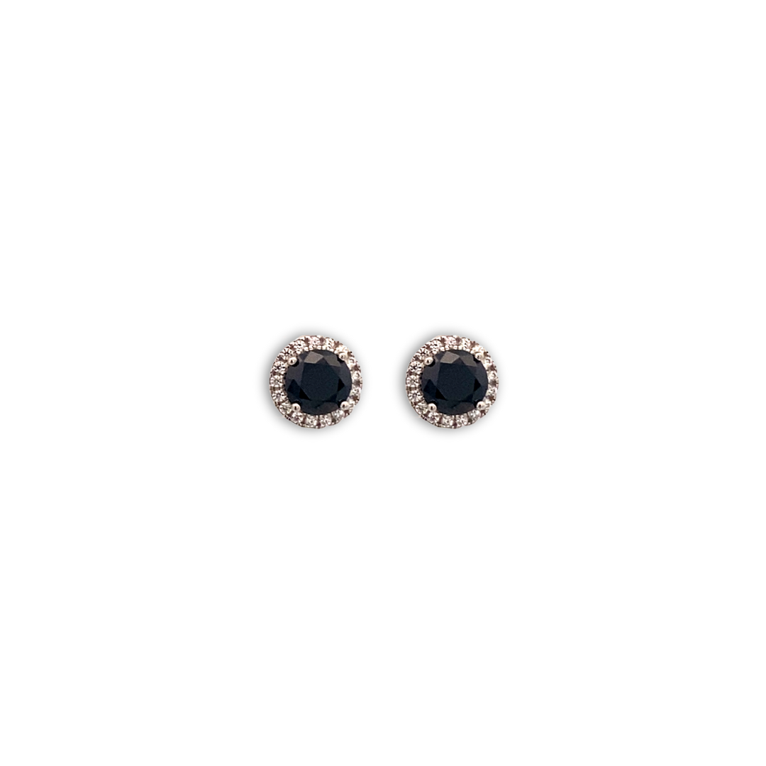 Aretes de rodio con Moissanita negra de 7mm