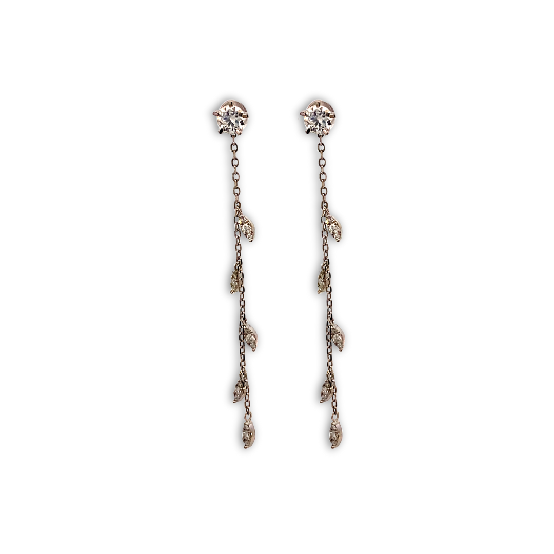 Aretes colgantes con cadena y Moissanitas en forma de hojas