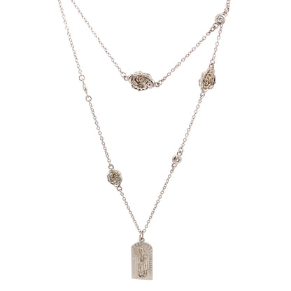 Virgin of Guadalupe medal double chain with roses and zircons