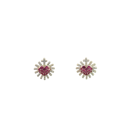 Aretes Sagrado Corazón Rojo Con Circonias Plata