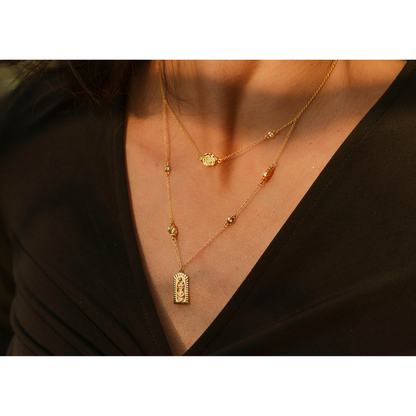 Virgin of Guadalupe medal double chain with roses and zircons