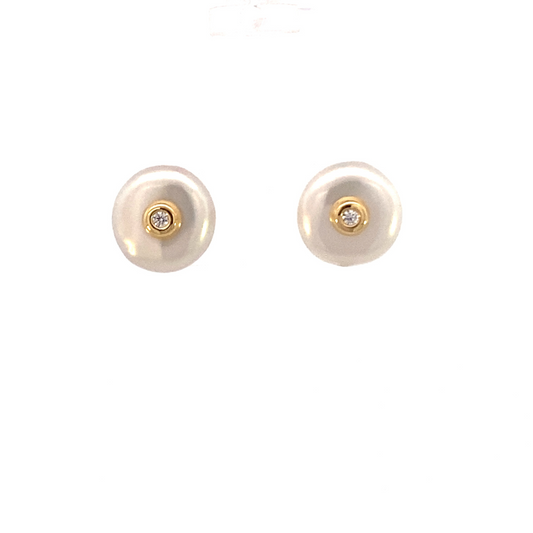 Mother of Pearl Earrings with Mini Zirconia and 14k Gold