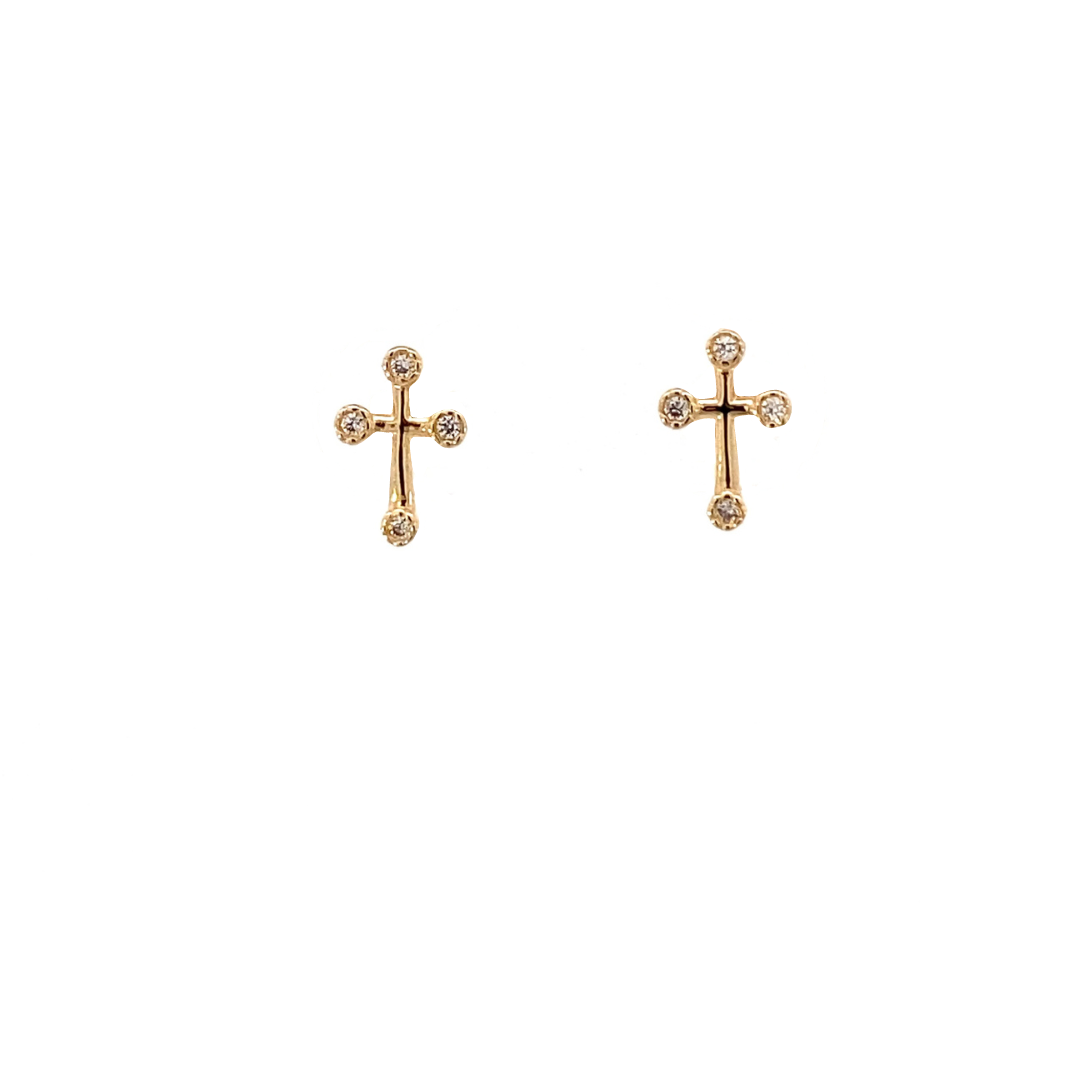 14K cross earrings with mini zirconia