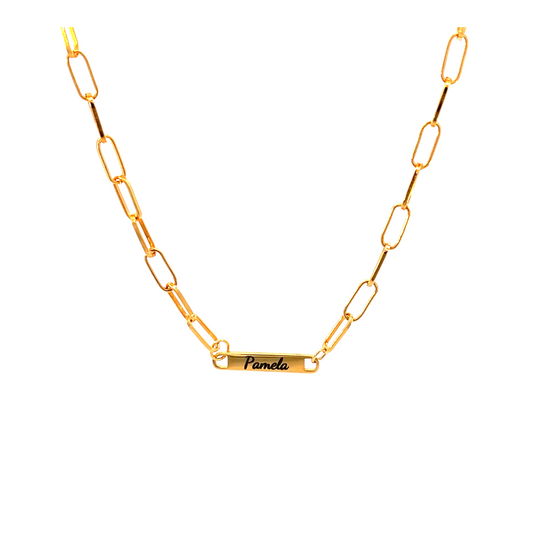 Cadena paperclip con plaquita