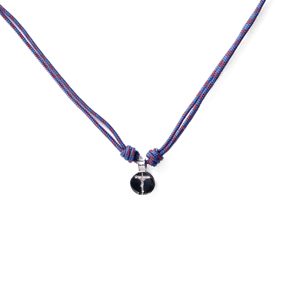 Round crucifix medal in cord