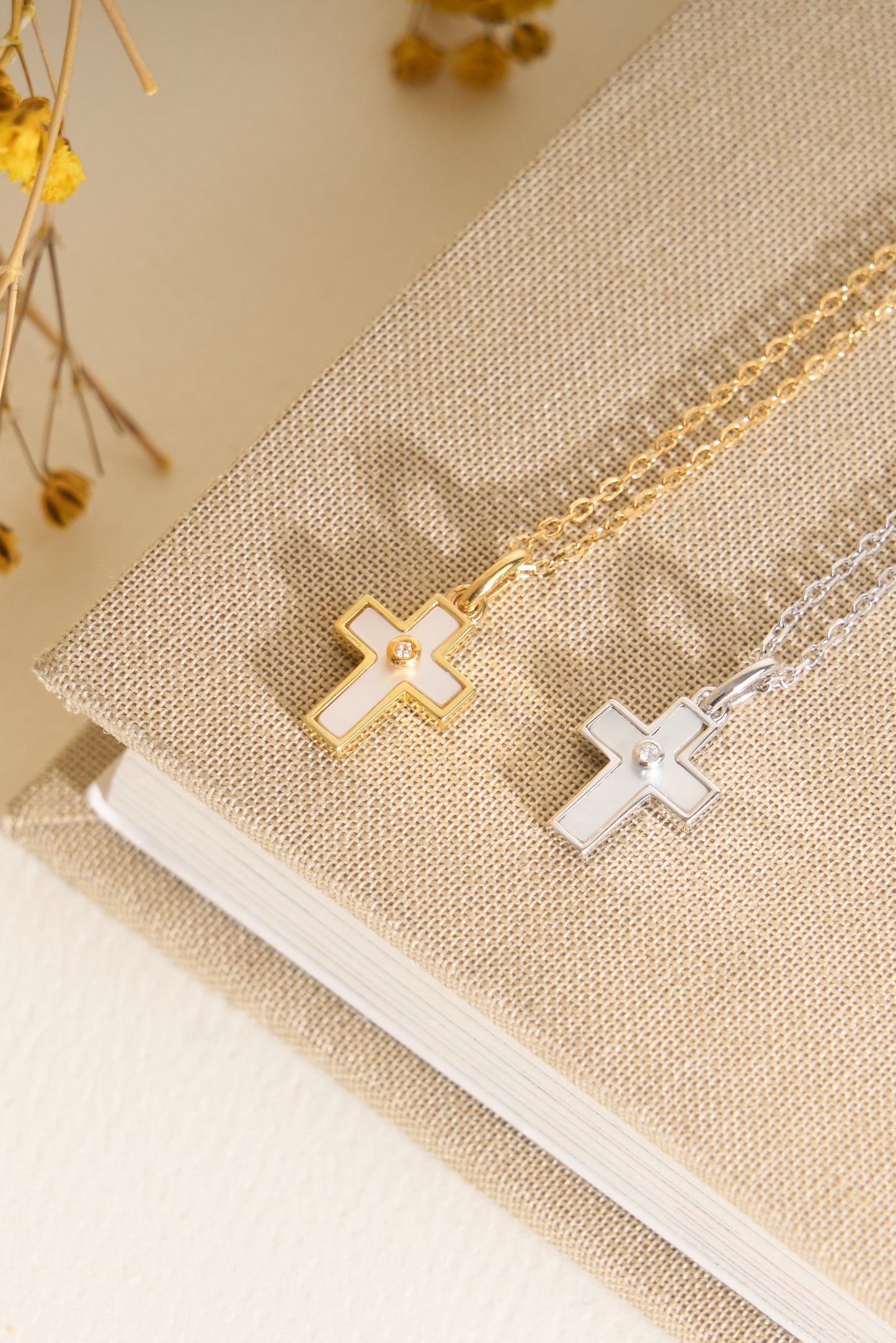 Mother of pearl cross with zirconia