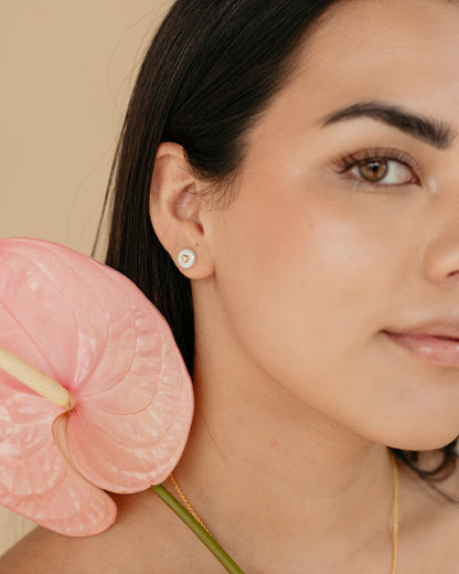 Mother of Pearl Earrings with Mini Zirconia and 14k Gold