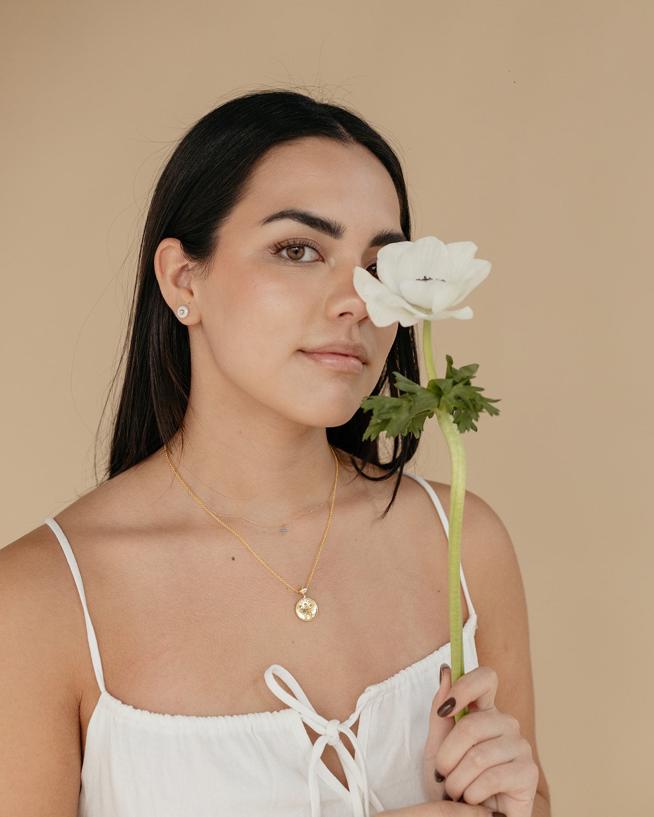 Mother of Pearl Earrings with Mini Zirconia and 14k Gold