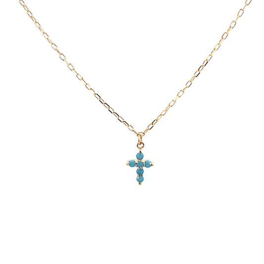 Mini Turquoise Cross Chain 14K