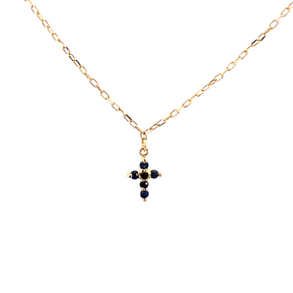 Mini Cross Chain with Sapphires 14k