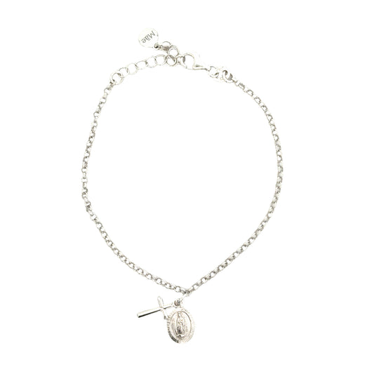 Pulsera Virgen de Guadalupe con cadena y cruz