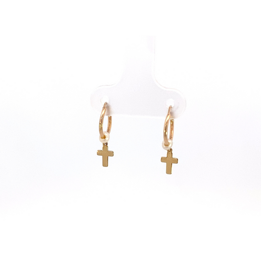 Earrings with mini cross and pearlite 14 K gold 