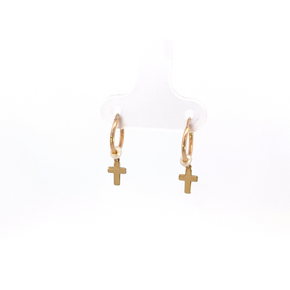 Earrings with mini cross and pearlite 14 K gold 