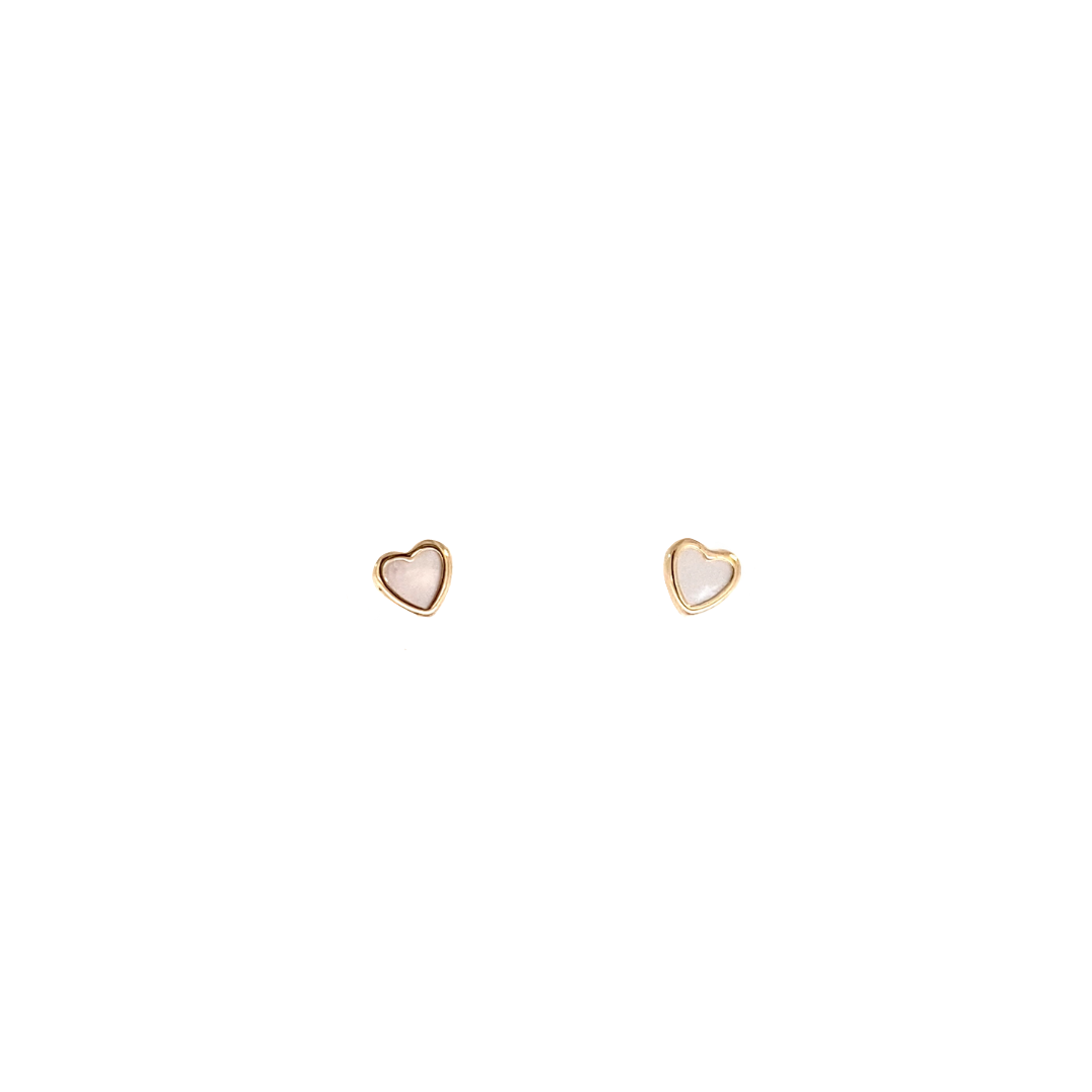 Mini heart earrings in 14K gold and mother of pearl