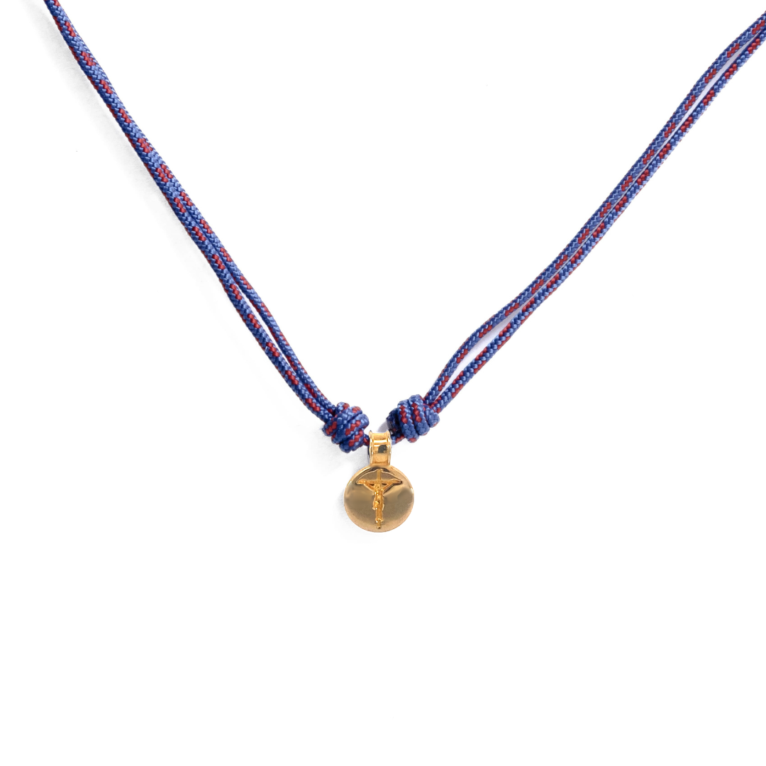 Round crucifix medal in cord