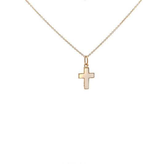 Small 14K gold cross with mother of pearl