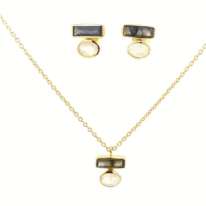 Moonstone and Labradorite natural gemstone pendant necklace