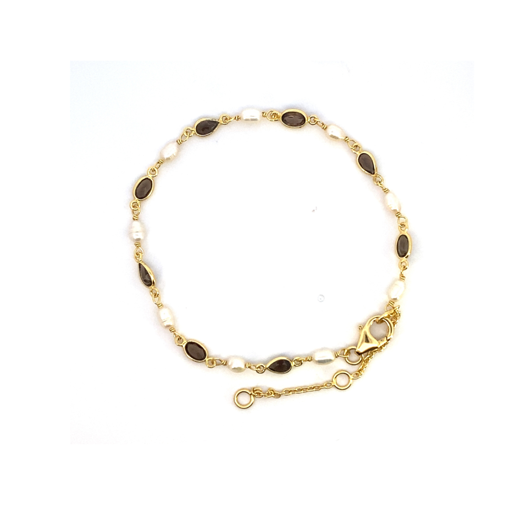 Natural gemstone bracelet Smoky quartz and River pearls 