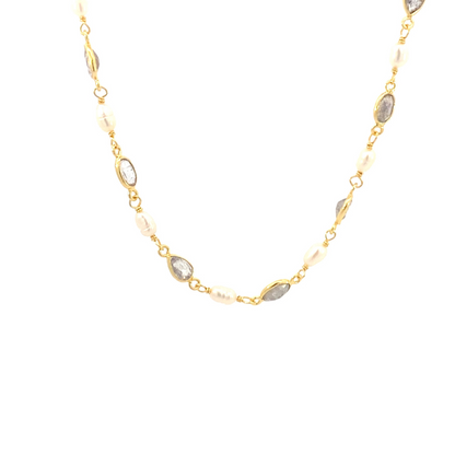 Natural gems Labradorite and Pearls necklace