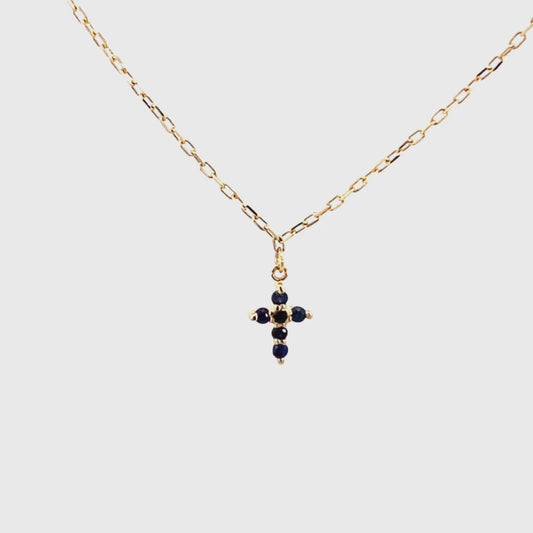 Mini Cross Chain with Sapphires 14k